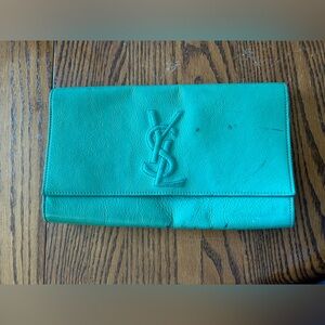YSL leather turquoise clutch